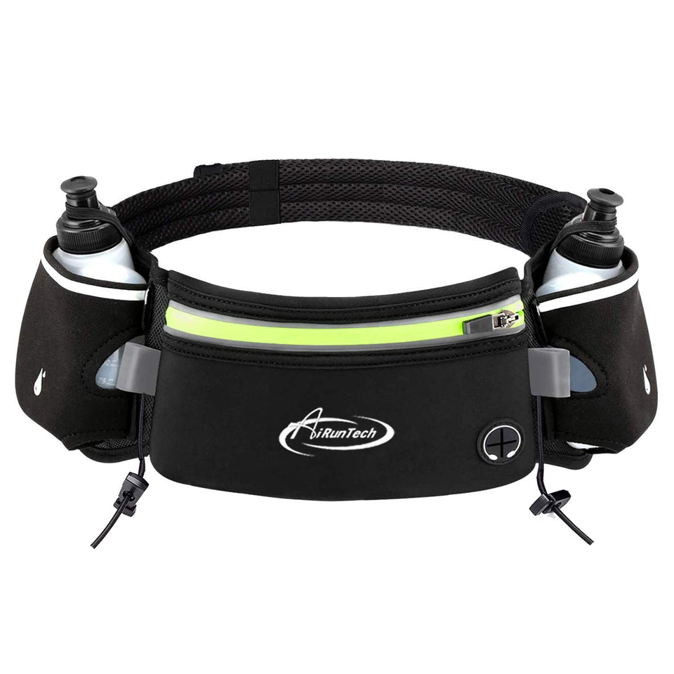 AiRunTech Upgraded No Bounce Running Hydration Belt + 2 BPA Free Water Bottles