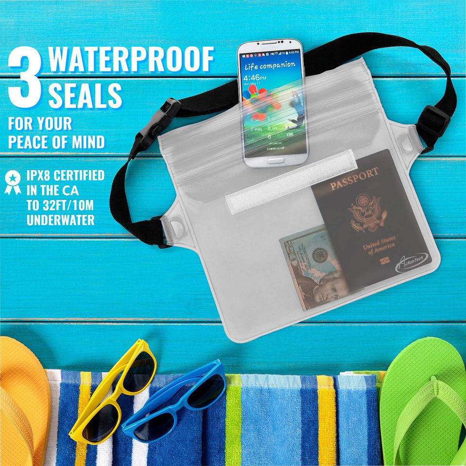 AiRunTech Waterproof Pouch with Waist Strap (2 Pack)