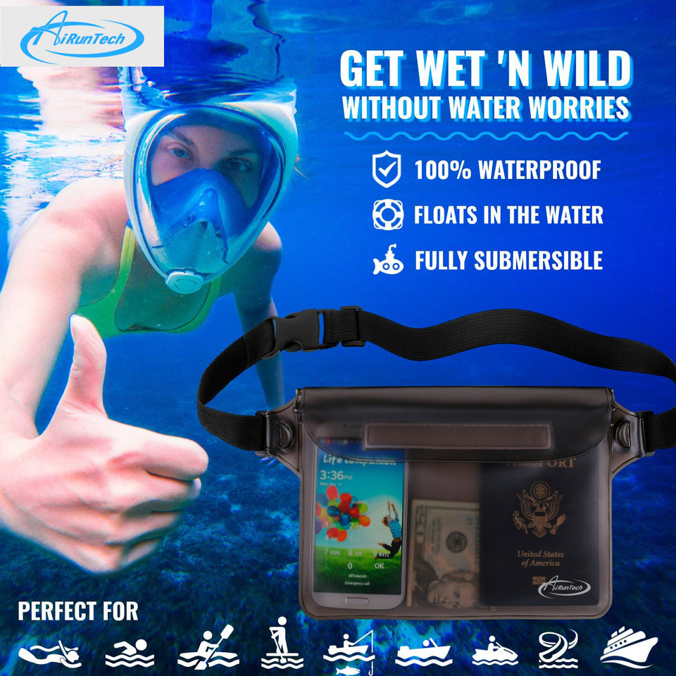 AiRunTech Waterproof Pouch with Waist Strap (2 Pack)